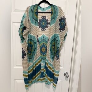 Stylish Teal and Beige Swim Coverup or kimono